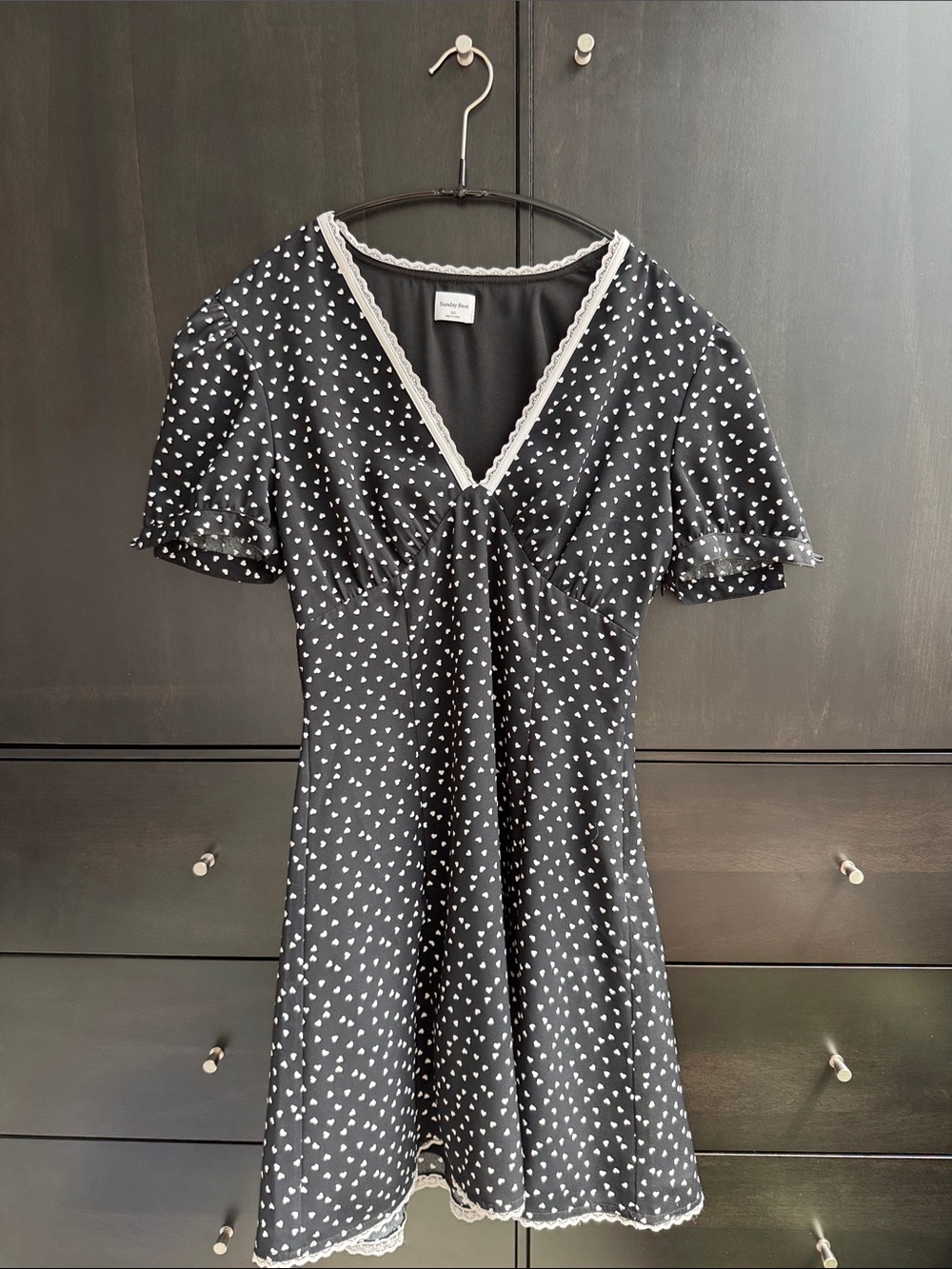 Aritzia Sunday Best Black Mini Dress with White Heart Motif